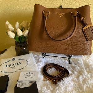 Authentic Prada Vitello Brown Leather Tote Bag
